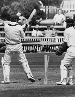 00816 Prints: England test trial at Worcester. (Picture) David Lloyd tries a big hit to leg off