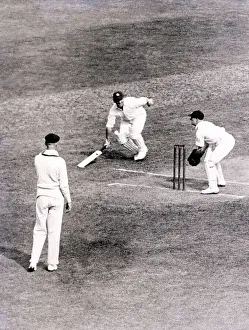 00273 Prints: England v Australia Cricket A close call for Leyland in the first innings