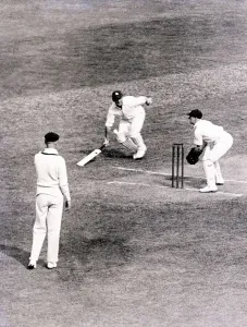 00106 Prints: England v Australia Cricket. A close call for Maurice Leyland of England in