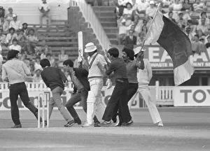 Captain Prints: England v Pakistan at Edgbaston. Imran Khan is mobbed by fans after getting out