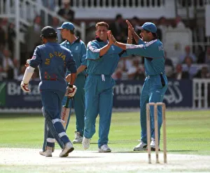 England v Sri Lanka Cricket Match August 1998 Darrn Gough celebrates the wicket of