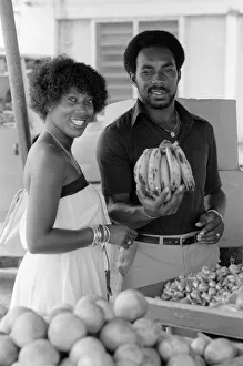 00106 Prints: England in West Indies 1981. Roland Butcher out shopping at a fruit & veg stall