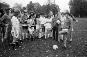 The England womens football team who are to play Holland training at Bisham Abbey