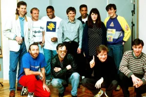 England World Cup Squad in the recording studio after joining music group New Order to
