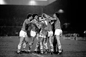 English FA Cup match Stoke City 0 v Everton 2 Everton team celebrate a goal