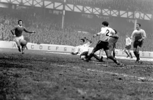 English League Division One match. Everton v. Derby. Evertons goal came near the end
