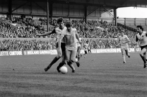 English League Division One match. Stoke City 1 v Tottenham Hotspur 1 November 1983