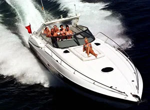 Yachting Prints: English nightclub owner Peter Stringfellow tries out his new £250
