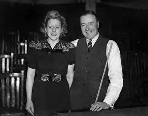 Engagement Prints: English snooker player Fred Davis before the match watched by his Fiancee Ellin Phiely