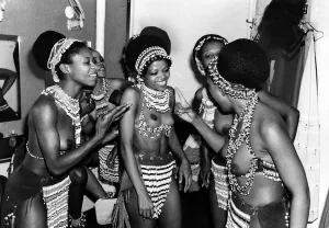 National Dress Prints: Entertainment: African National Dance: Topless dancers from the hit musical Kwa Zulu