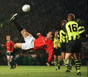 Eric Cantona football Manchester United FC tries an over-head kick