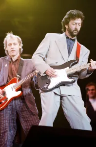 Eric Clapton and Mark Knopfler on stage at the Nelson Mandela 70th Birthday Tribute
