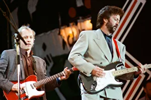 Eric Clapton and Mark Knopfler on stage at the Nelson Mandela 70th Birthday Tribute