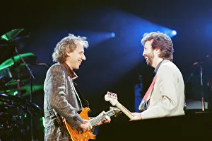 Eric Clapton and Mark Knopfler on stage at the Nelson Mandela 70th Birthday Tribute