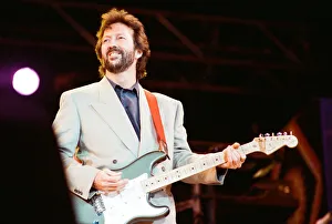 Microphone Prints: Eric Clapton on stage at Nelson Mandela 70th Birthday Tribute Concert, Wembley Stadium