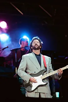 00368 Prints: Eric Clapton on stage at Nelson Mandela 70th Birthday Tribute Concert, Wembley Stadium