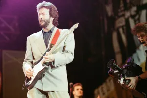 00368 Prints: Eric Clapton on stage at Nelson Mandela 70th Birthday Tribute Concert, Wembley Stadium