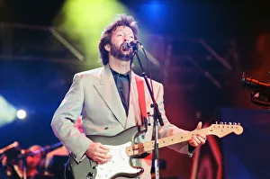 00368 Prints: Eric Clapton on stage at Nelson Mandela 70th Birthday Tribute Concert, Wembley Stadium