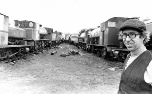 Eric Maxwell with some of his engines at Tanfield Railway on 14th June 1984