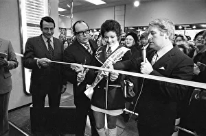 Eric Morecambe and Ernie Wise, accompanied by Miss Great Britain Carolyn Moore