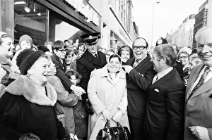 Eric Morecambe and Ernie Wise, accompanied by Miss Great Britain Carolyn Moore