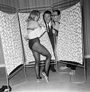 Eric Morecambe and Ernie Wise June 1965 clown it up with chorus girl Valerie