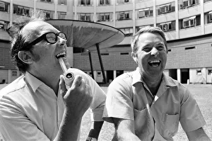 Eric Morecambe and Ernie Wise, Photo-call in Courtyard of BBC Television Centre, London