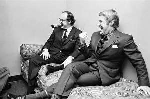Eric Morecambe and Ernie Wise, pictured during break in filming interview for Aquarius
