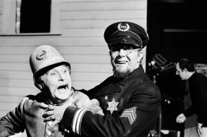 Eric Morecambe and Ernie Wise at rehearsals for a Christmas special