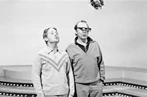 Eric Morecambe and Ernie Wise, on set to record new show at BBC Television Centre, London