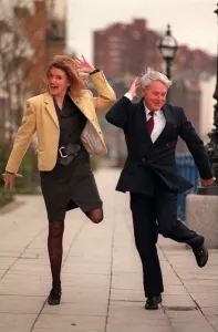 Ernie Wise comedian Carol Keating TV presenter dancing in street March 1990