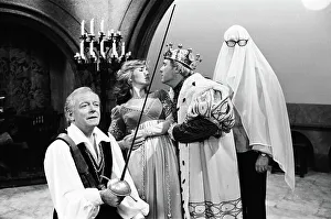 Ernie Wise (in the crown) and Eric Morecambe (right underneath the sheet