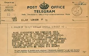 01227 Collection: Ernie Wise telegram 6th January 1939 Telegram from Gladys Tudor Owen to H Spooner