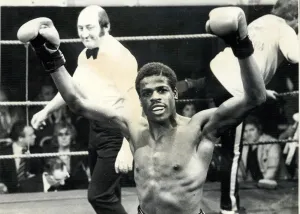 00114 Prints: Errol Christie middleweight boxer after beating Dexter Bowman with a TKO at the Digbeth