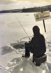 Eskimo style fishing in this winter wonderland at Kielder when the lake froze over in