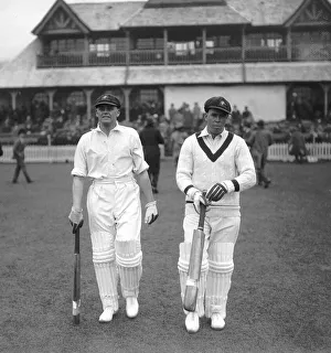 Australian Prints: Essex v Australia. Bill Woodfull (l) and Bill Ponsford of Australia come out to open