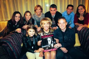 Esther Rantzen, with Byker Grove cast and Jonathan Edwards with wife Alison