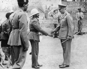 Ethiopian Emperor Haile Selassie is greeted by Lieutenant General Cunningham