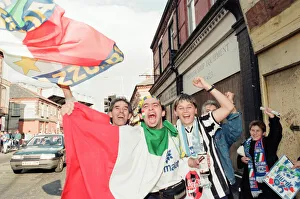 00955 Prints: Euro 1996 Football Fans in the streets around Anfield Football Ground, Liverpool