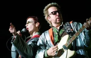 Showbusiness Prints: The Eurythmics in concert. Annie Lennox and Dave Stewart performing at the NEC yesterday