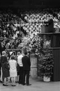 Minister Prints: Evangelist Billy Graham addresses a crowd of 19000 people at Earls Court, London