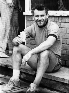 Shorts Prints: Everton footballer Peter Reid in relaxed mood as he teaks a break during a team training