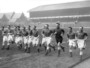 00350 Prints: Everton players training at Goodison Park in preparation for an FA Cup match against