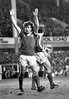 Everton v Aldershot. Brian Kidd salutes after scoring Everton