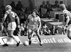 Everton v Leicester City. George Telfer takes on the Leicester City defence