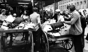 Fruit Prints: An everyday sight in Newcastle, as the barrow boys ply their trade on 3rd August 1973