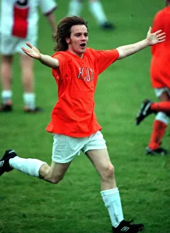 Ewan McGregor celebrates his goal at Stars game for Calton Athletic