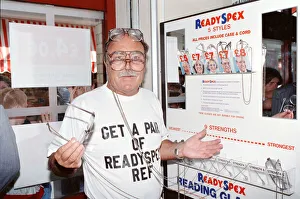 Ex footballer Jimmy Greaves at the worlds first spectacle vending machine