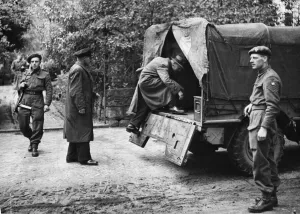 Ex-Gestapo agents being rounded up in Flensburg prior to their transport to Denmark