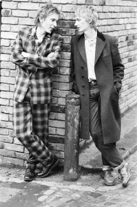 Two People Prints: Ex Sex Pistols lead singer Johnny Rotten seen here with Keith Levine